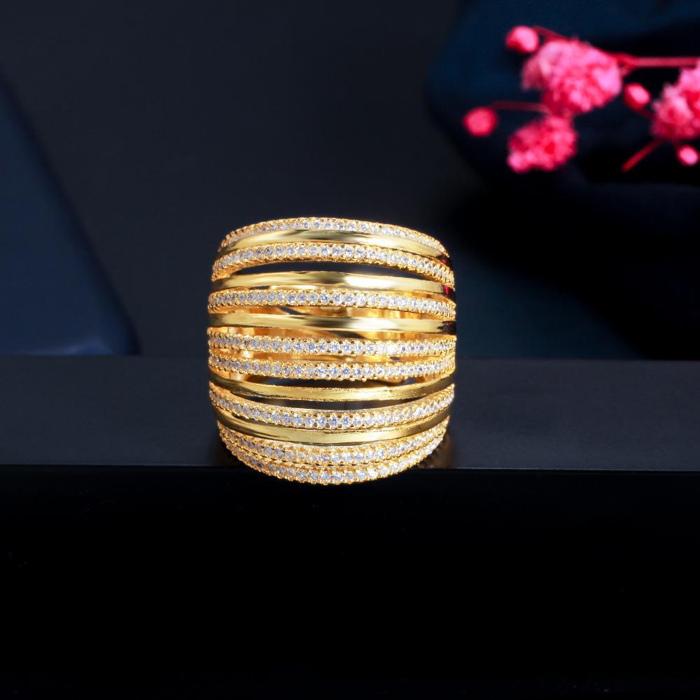 

18K Gold Plated Ring, Women S Jewelry Ring, Retro Multi-Row Zir*****Pen Ring.