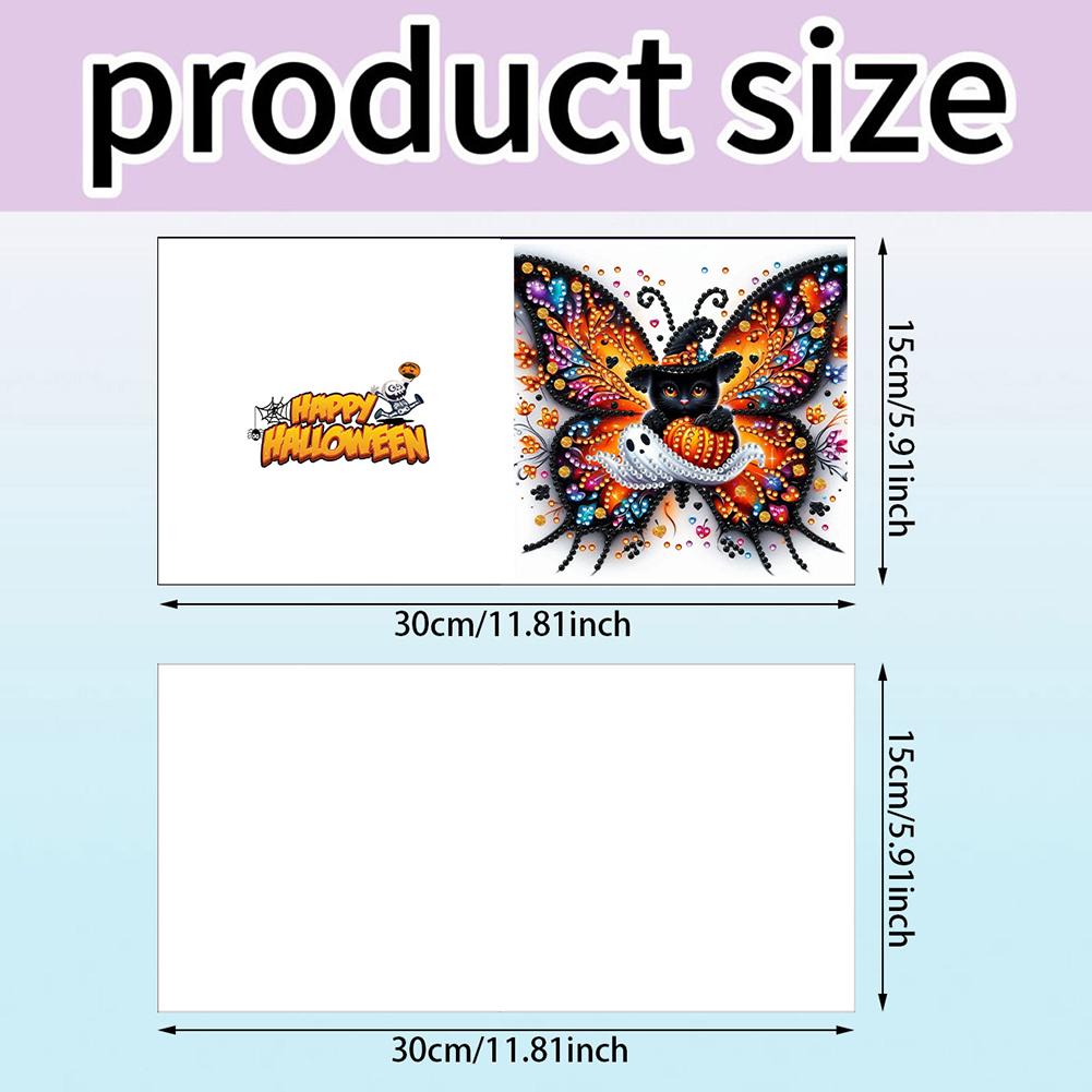 6Pcs Rhinestone Diamond Art Mosaic Postcards DIY Diamond Painting Greeting Card Set Halloween Theme Creative Halloween Card Kit