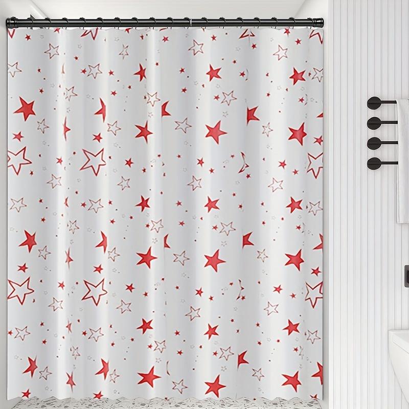 1 Piece Red and White Star Bathtub Shower Curtain, Waterproof Anti-mould Anti-translucent Bathroom Partition Curtain, Public Bathroom Shower Curtains