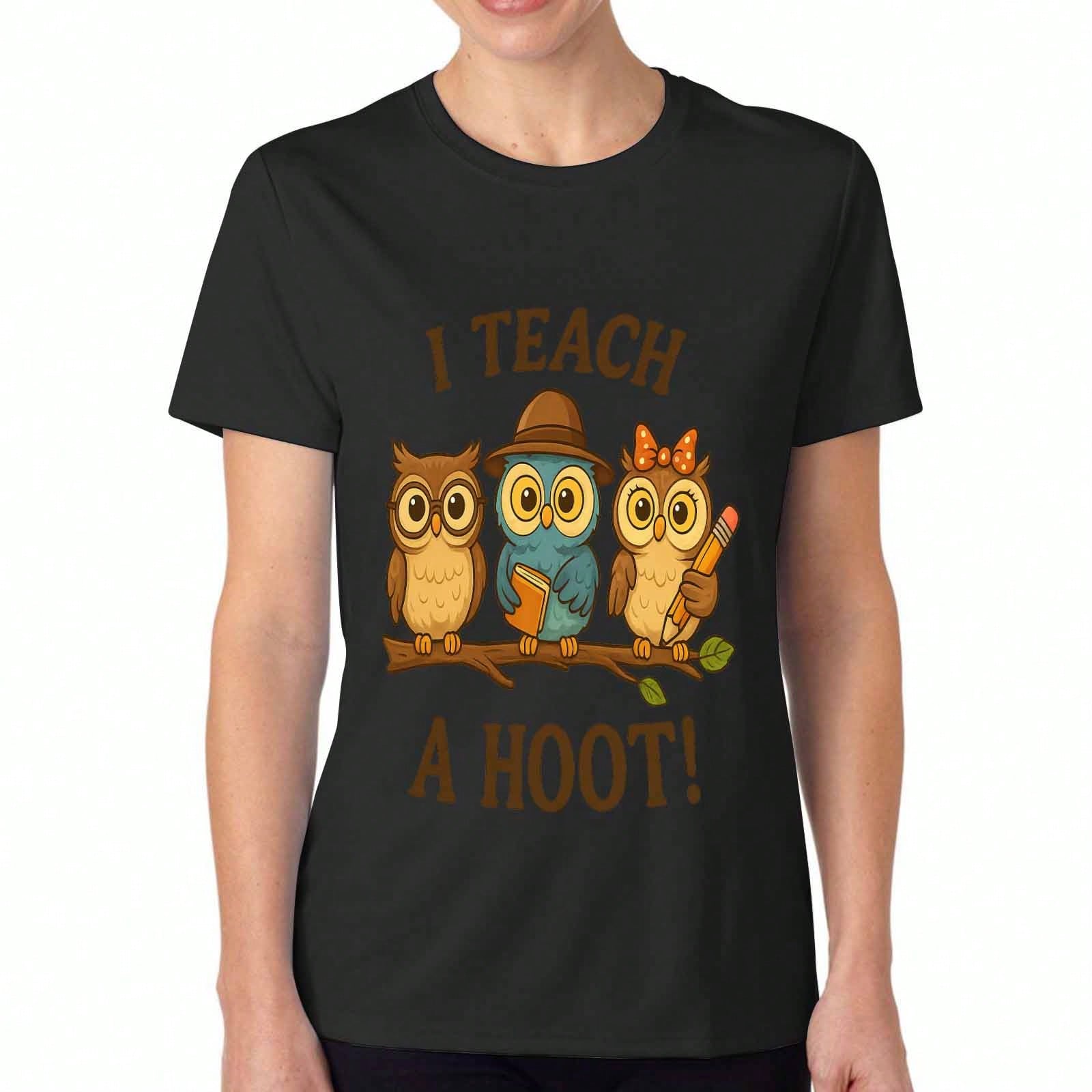Owl Teacher Women s Cotton T Shirt, Premium Cotton Graphic, Durable, Casual Fashion. Featuring I Teach A Hoot Cute Owls Design, Great For School Teach S разноцветный