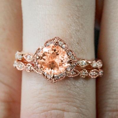Huitan White/Champagne/Pink CZ Set Rings for Women Rose Gold Color 2Pcs Finger Rings Wedding Party Double Wear Fashion Jewelry