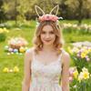 Artificial Flower Rabbit Ears Headband Forest Bunny Ears Hair Hoop Easter Garland  Party Supplies