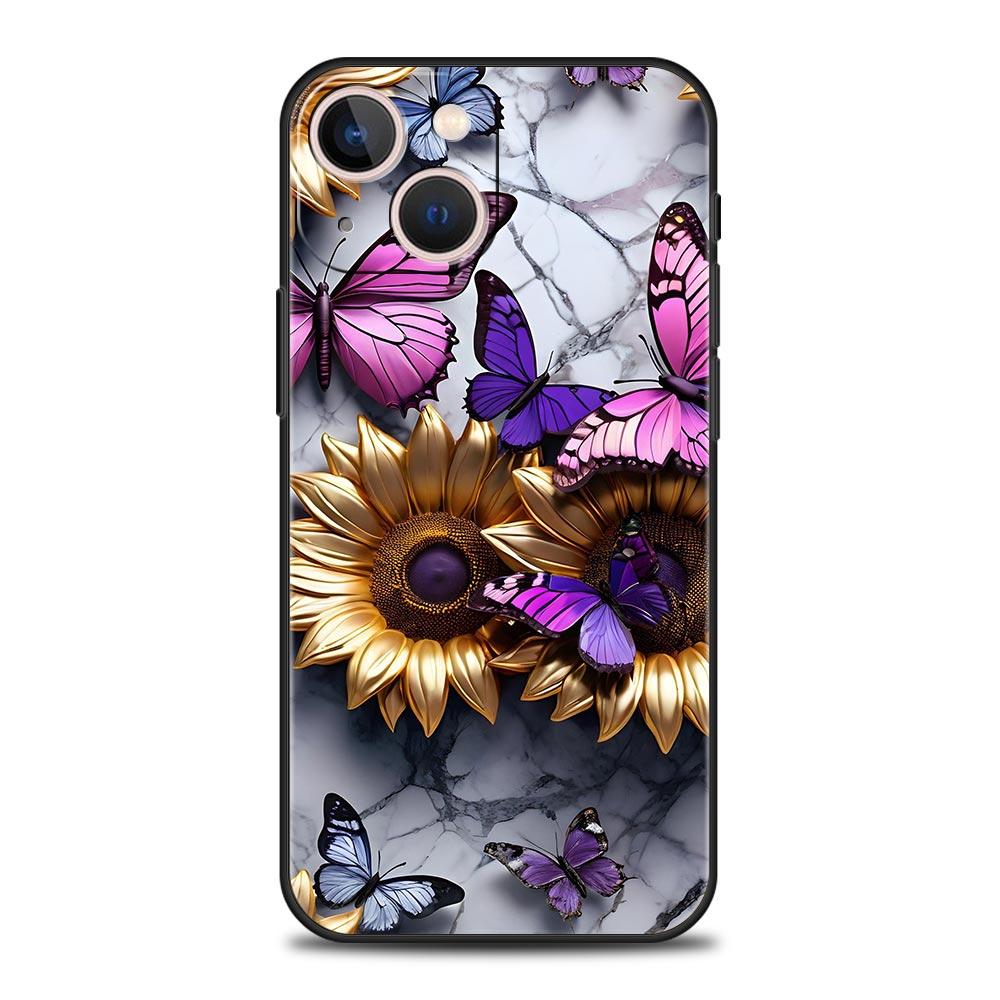 Fashionable Butterfly Flower Pattern Phone Case Cover for iPhone 17 16 15 14 13 12 11 Pro Max 17 Air Plus Soft TPU Shell Fundas