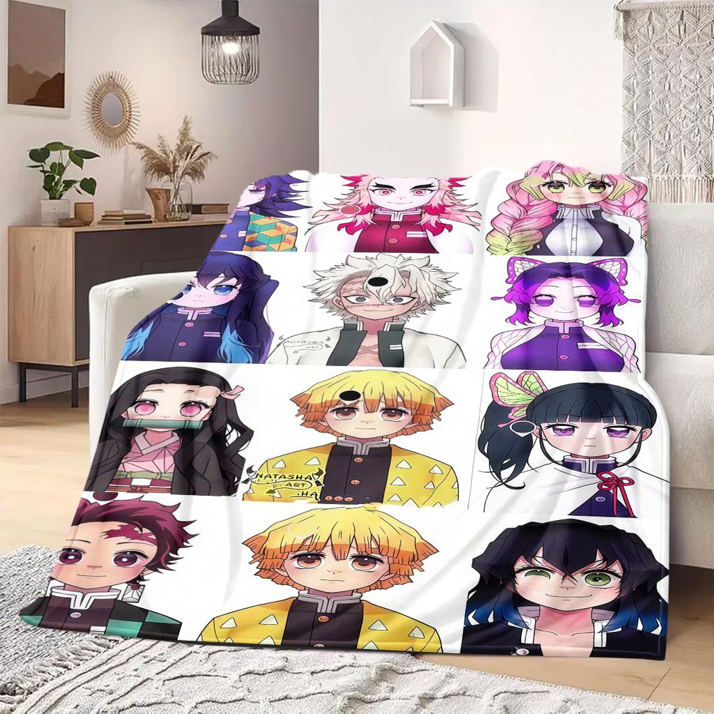 Demon Slayer Flannel Blanket Eye-catching Print Great For Sofa Bedroom Chair Bed Travel Picnic -HE14