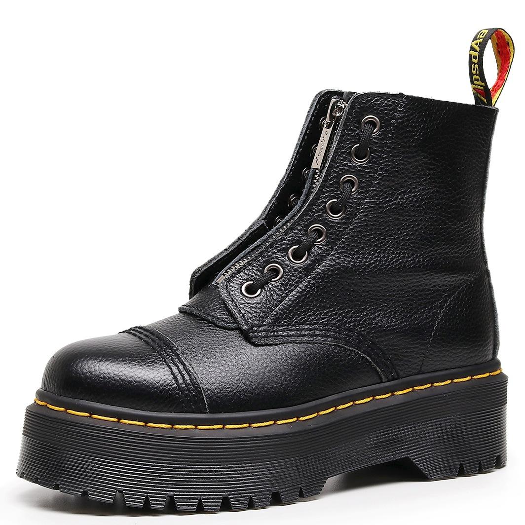 

Британские двухслойные ботинки Мартина на толстой подошве с отверстиями, короткие ботинки из первого слоя с рисунком личи, маффин 34 чёрный