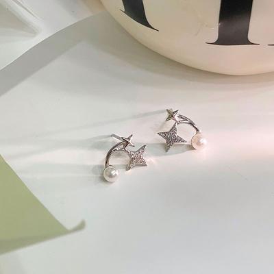 Super Fairy Four-pointed Star Pearl Earrings Star Earrings Sweet Niche Design Earrings for Women