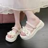 Sweet Flower Two Wearing Sandals Female Summer 2025 New Thick-soled Wedge Heel Fairy Wind with Skirt Roman Cool Slippers