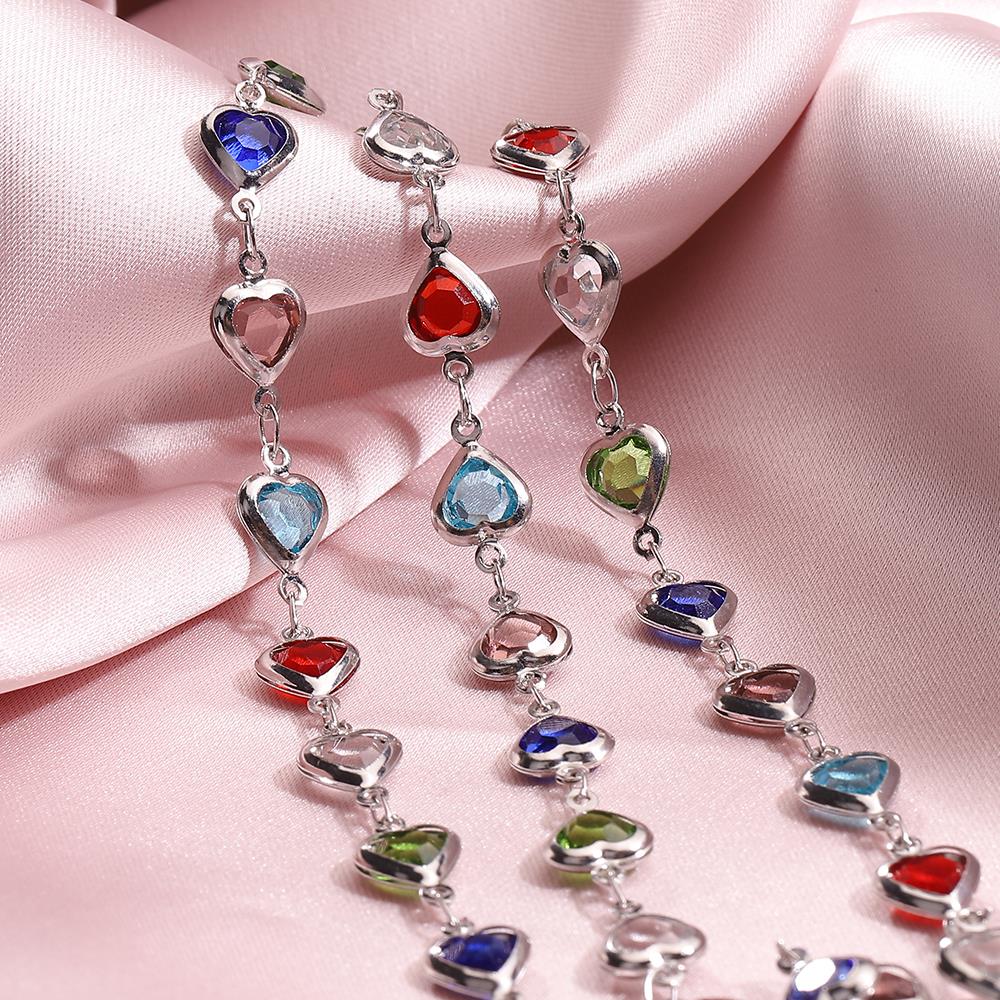 1Meter Crystal Bead Chain Colorful Love Heart Oval Glass Beads Copper Chains for Necklace Bracelet Jewelry Making DIY Supplies