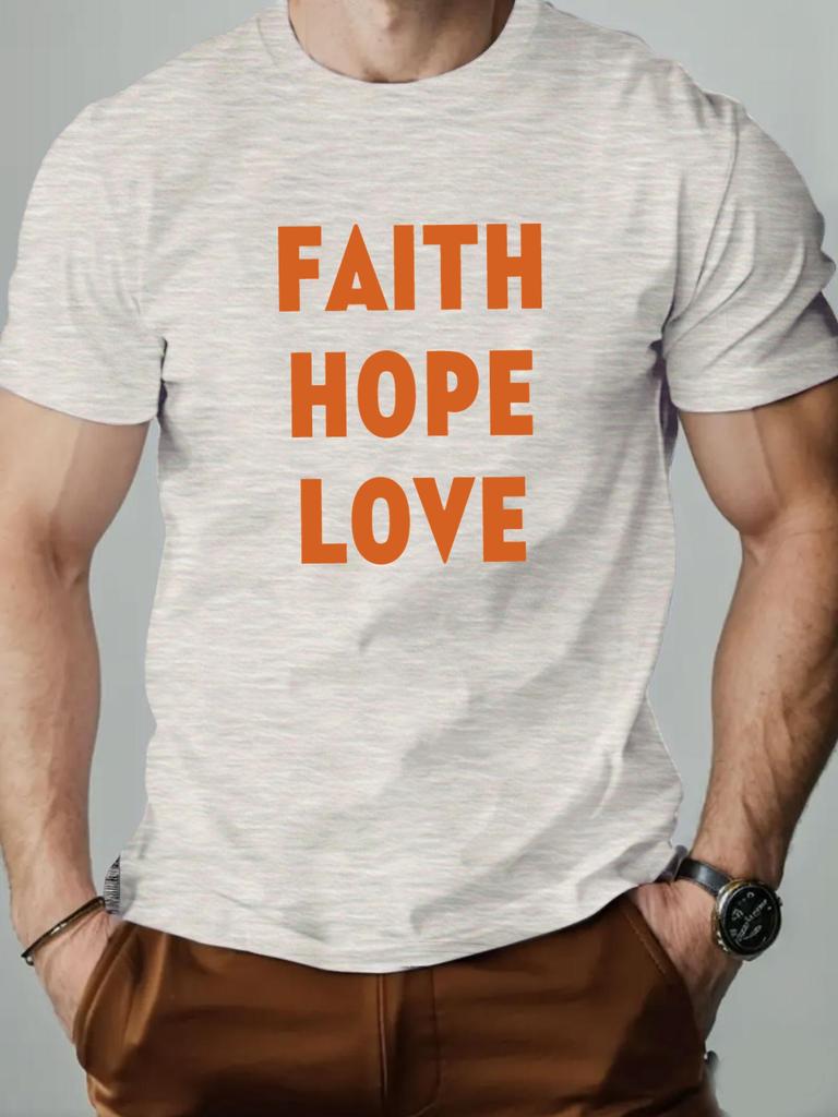 Mens cotton Tshirt FAITH HOPE LOVE summer round neck short sleeve graphic breathable fashion casual Tshirt