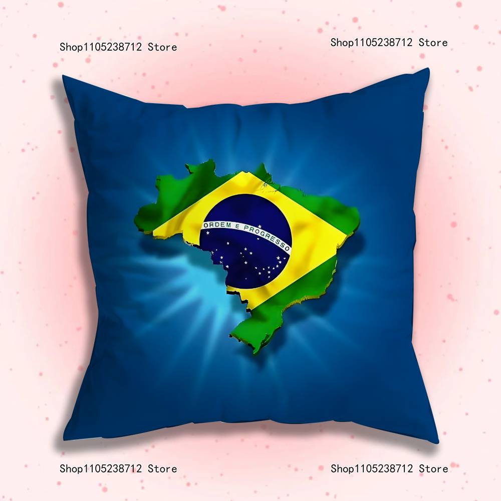 Estetyczna poszewka na poduszkę z flagą Brazylii Pluszowy materiał Miękka poszewka na poduszkę Dwustronny nadruk Pokrowiec na poduszkę do sofy Rzut