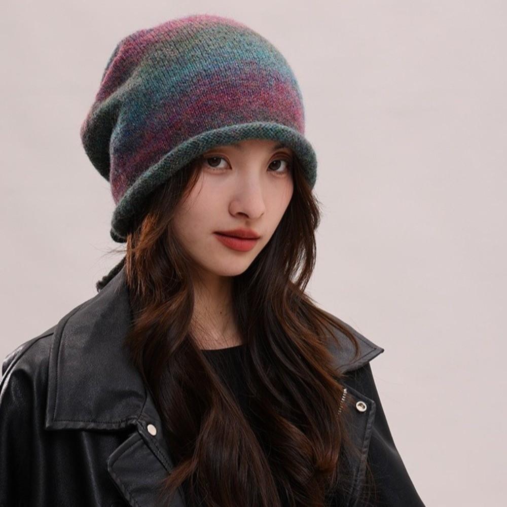 Rolled Brim Drawstring Beanies Hat Loose Pile Cap Simple Brimless Beanie Cap  Autumn Winter