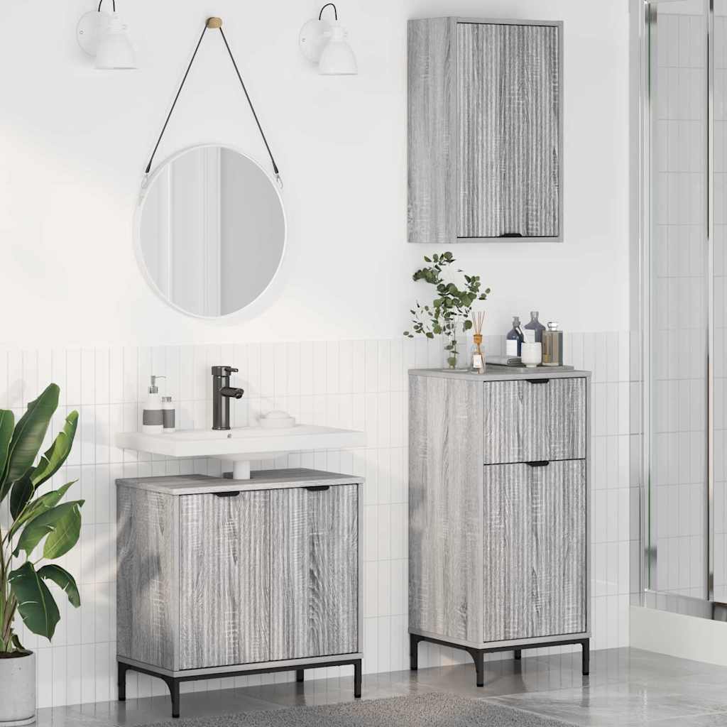 Bathroom Furniture Set with Shelf 3 Pcs Grey Sonoma Particleboard