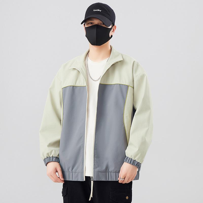 Men's jacket spring and autumn new patchwork jacket men's loose and versatile casual lapel jacket cargo sports clothes