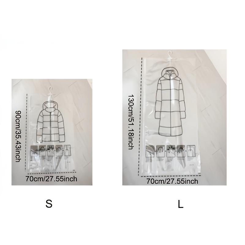5 Hooks Extra Large Hanging Vacuum Compression Storage Bag Thickened Organizer Elongated Design No Power Required Clothing Protection And Space Saver
