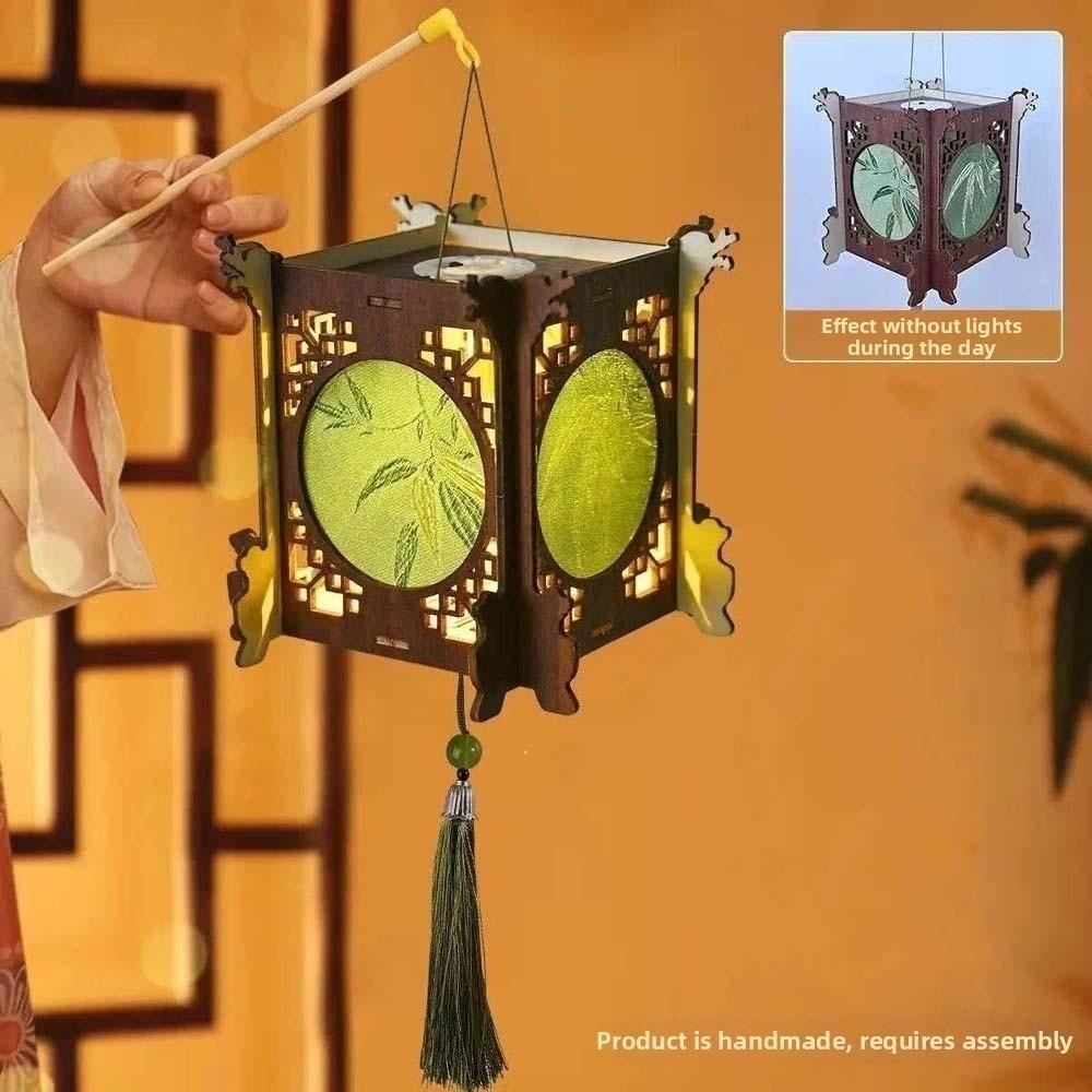 Glowing Wooden Lamp Kit Traditional Mid Autumn Craft Retro Lantern DIY Gift