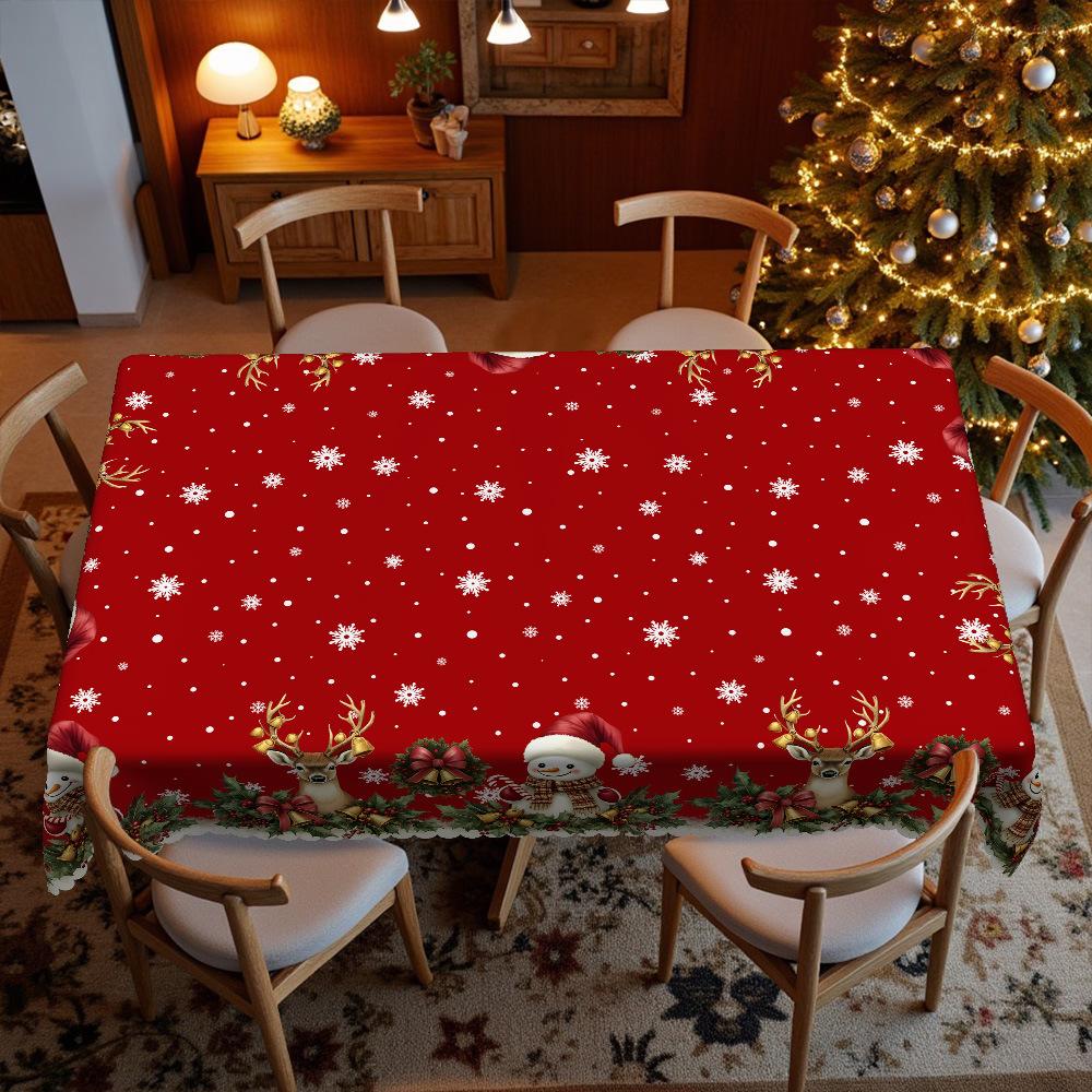 Christmas-Themed Tablecloth, Table Arrangement, Snowman Reindeer Bell Pattern, Waterproof Leave-In, Festive Atmosphere Creation