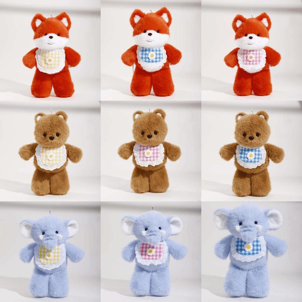 Bear Elephant Bib Rabbit Fox Plush Toy Stuffed Animal Doll Bedroom Decoration