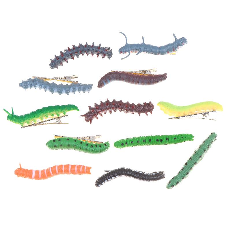 6/12Pcs Simulation Spooky Caterpillars Hair Clip Funny Creative 3D Crawl Insect Duckbill Clip Hairpin Prank Party Hair Accessory