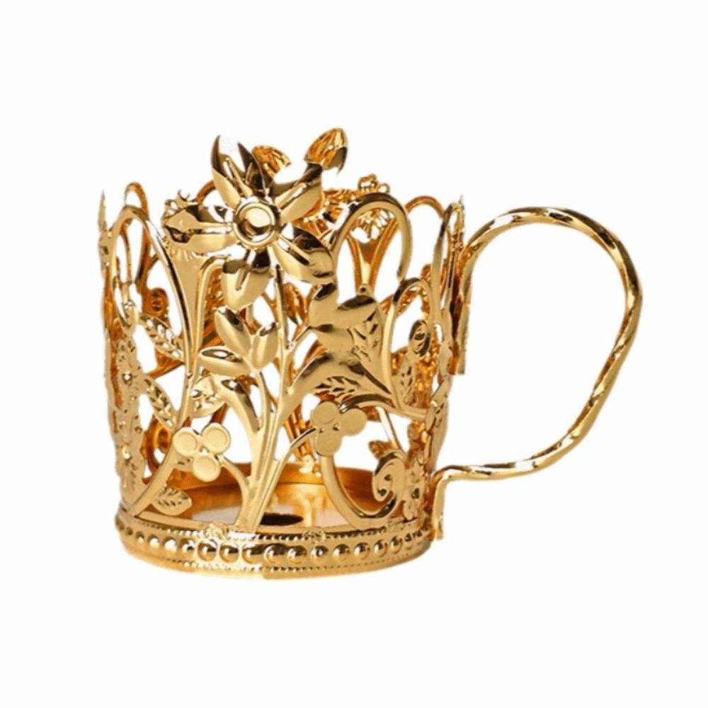 

Portable Disposable Cup Insulator Golden Floral-Shaped Paper Cup Bracket Offices Metal