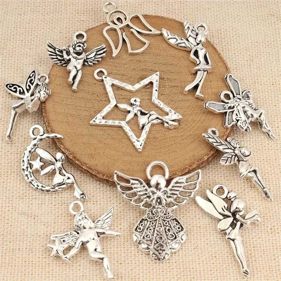 18/48Pcs/Lot Silvery Angel Pendants for Handmade DIY Earrings Necklaces Bracelets Decorative Jewelry Making Materials