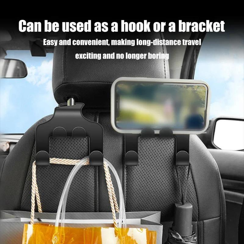 Multifunctional 4 In 1Car Seat Back Hook Double Head Phone Hanger Headrest Hanging Bag Storage Hanger Car Interior Accessories