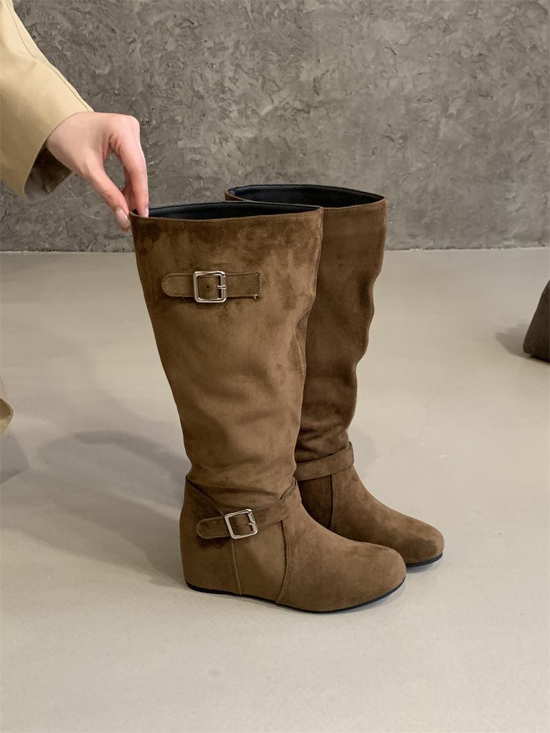 

2025 autumn and winter new new Dongdaemun 5cm~ Korean fashion buckle design stack medium boots women 40