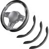 Car Steering Wheel Cover Leather Snap On 3Pcs Set Non-Slip Protector Wrap Steering Wheel Accessories 14.5-15 Inch Universal Black