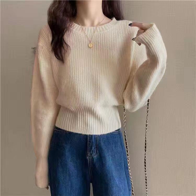 Women's Sweater Spring and Autumn Loose Outer Knitted Sweater Lazy Style Pullover Long Sleeved Knitted Sweater Top