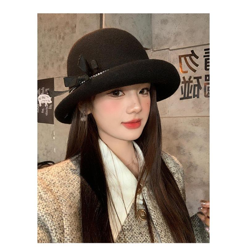 Women S Elegant Black Bow Pearl Vintage Chic Bucket Hat