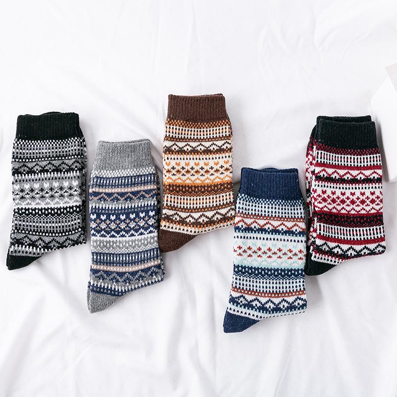 5 Pairs of Men's Winter Thickened and Thick-lined Men's Rabbit Wool Socks and Ethnic Style Thigh-high Socks
