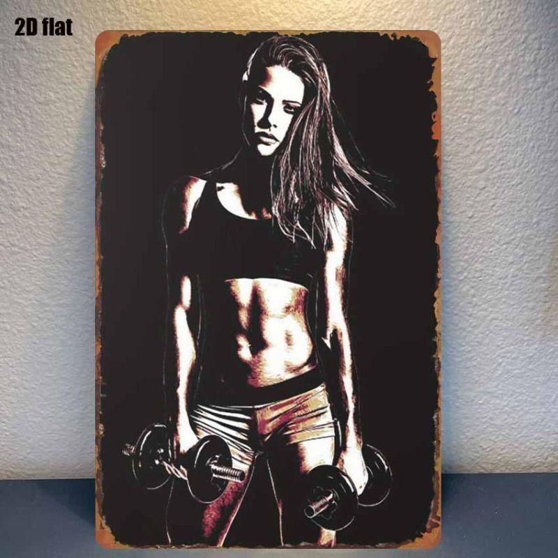 Gym Motivation Metal Tin Sign Fitness Weightlifting Dumbbell Wall Art Decor Home Gym Garage Man Cave Poster Painting