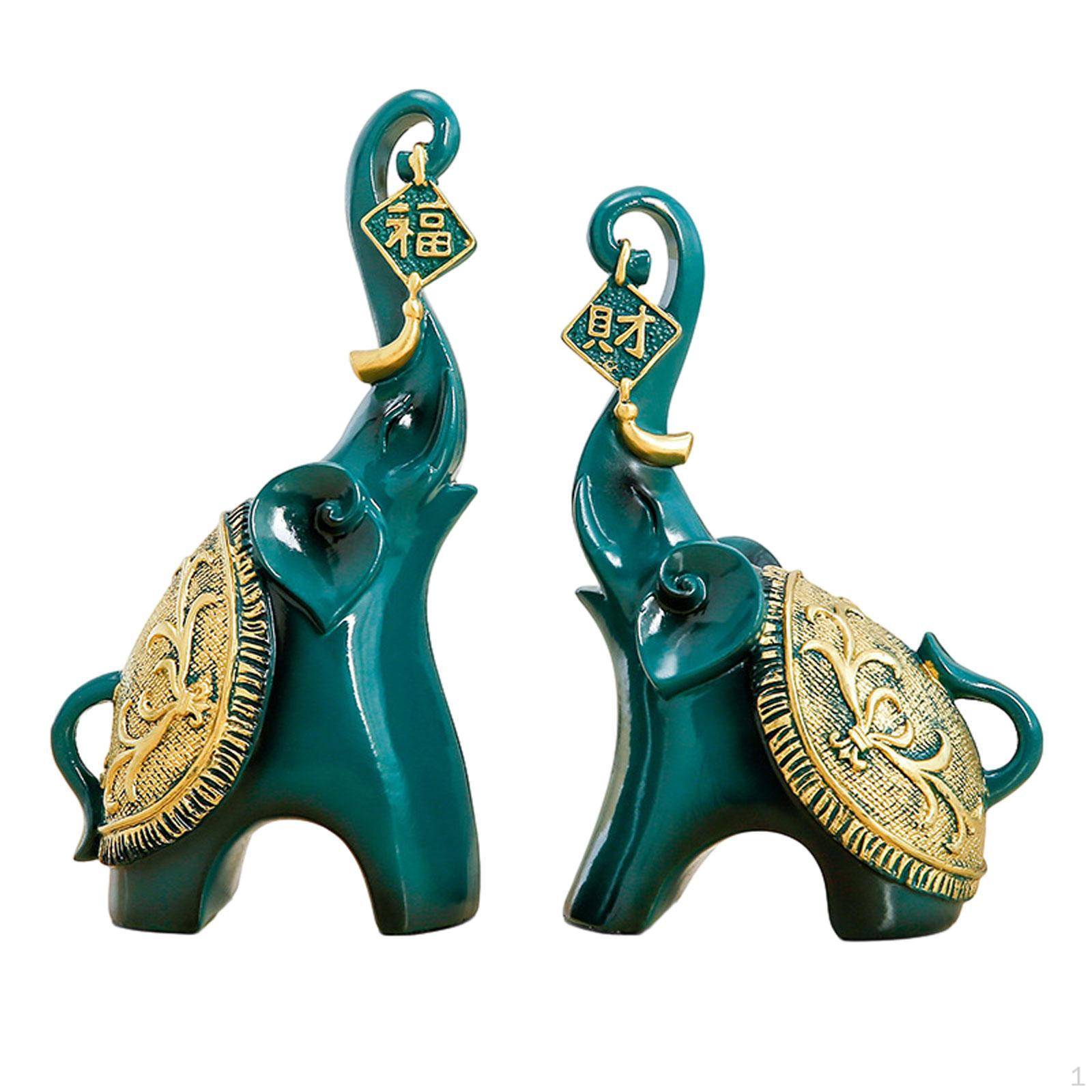 

Пара фигурок слонов, скульптура, коллекция стола, высота 20 см и 18 см, украшение полки для жизни синий