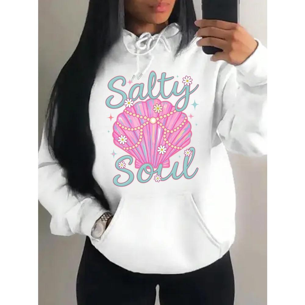 Salty Soul Beautiful Shell Printing  Women Hoodie All-Match Autumn Streetwear Soft Comfortable Hoody Pullover