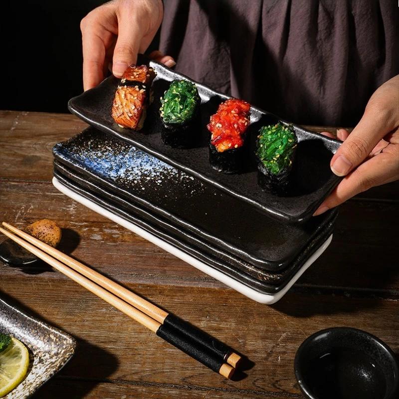 Podglazurové talíře na sushi 8palcové čtvercové talíře Zdravé Vhodné do mikrovlnné trouby a snadno čistitelné nádobí pro japonskou kuchyni a dezert