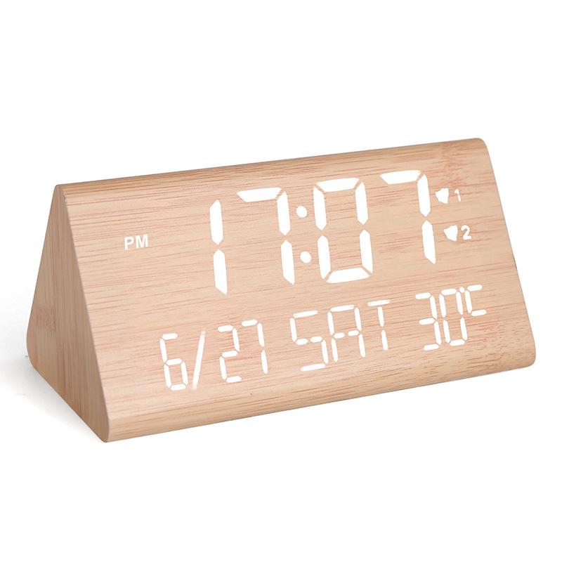 Multifunctional LED Wooden Silent Alarm Clock with Perpetual Calendar and Temperature Display