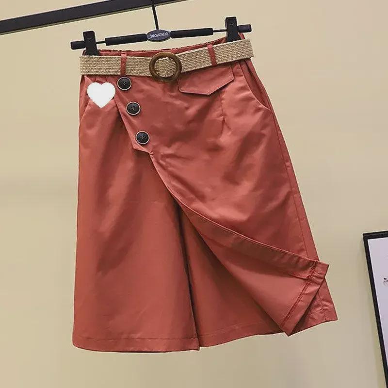 Sommer 2024 Dame Mote Fem-punkts Skjørtbukser: Elastisk midje, Vide ben, Slim fit