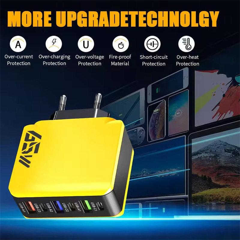 Încărcător de perete USB C de 65W Încărcător rapid 6 porturi Adaptor Quick Charge 3.0 pentru iPhone 13 14 15 Xiaomi Samsung Oppo Mobil Mufă US/EU