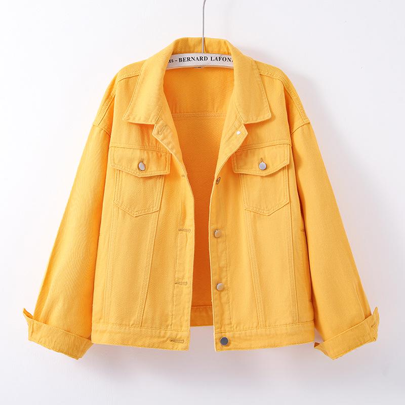 Nuova Giacca di Jeans Color Bonbon da Donna - Vestibilità Ampia, Design Slim, Stile Casual Hong Kong