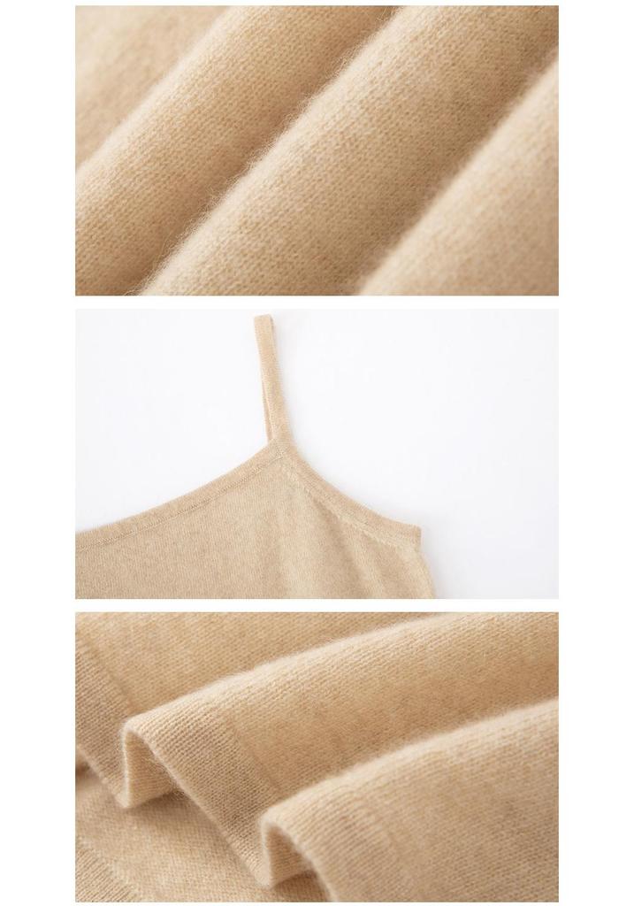 Le Kasha Women's Pure Cashmere Soft Sleeveless Camisole with Double Straps - Solid Autumn/Winter Wear
