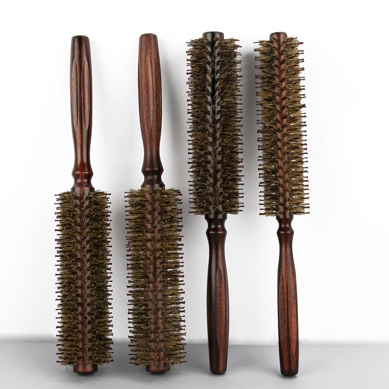 Glattes Köperhaar, runde Rolle, Holz-Haarbürste, Wildschweinborsten, Nylon-Haarkamm, antistatische Bürste, zum Blasen und Locken, DIY-Friseur