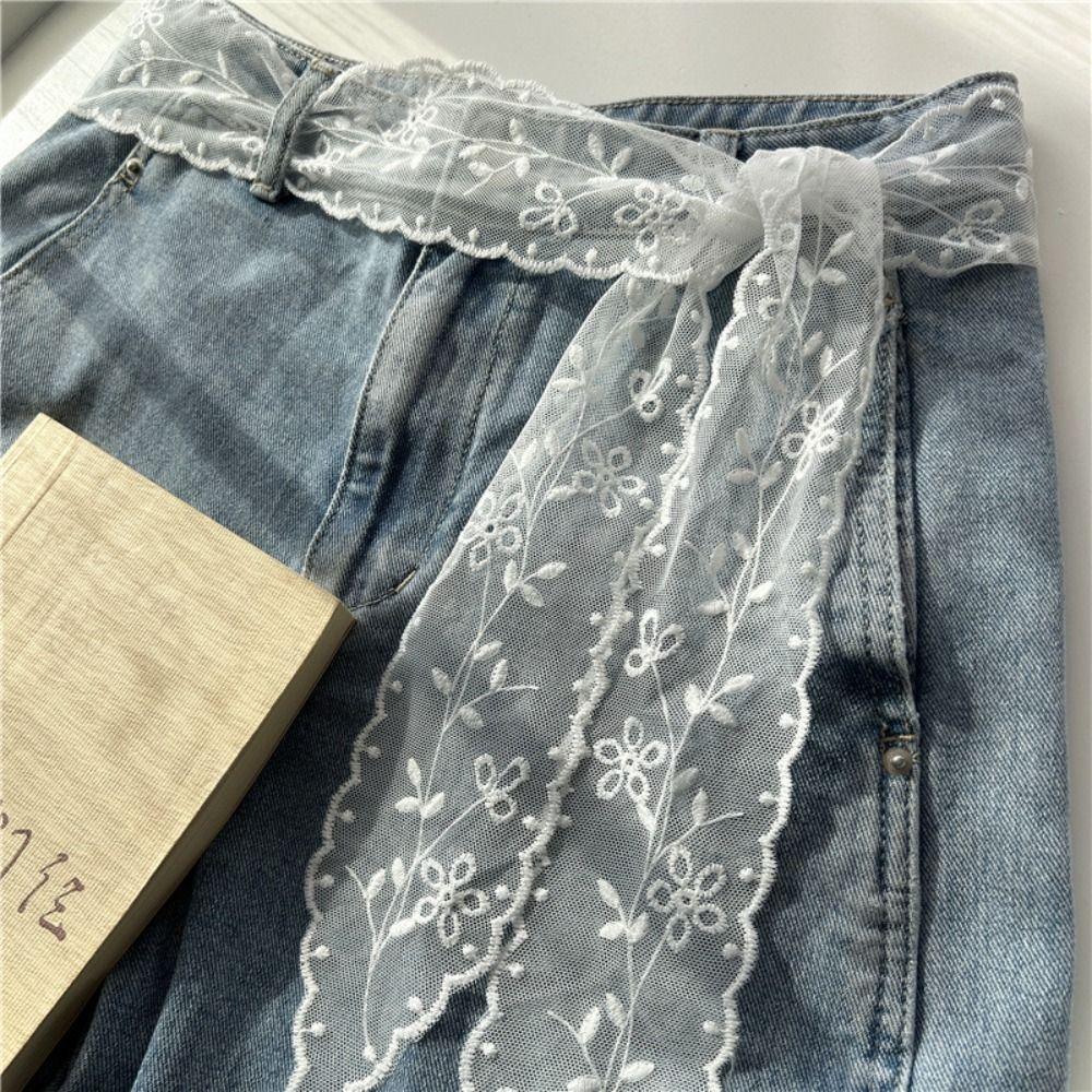White Sweet Lace Belt Flowers Embroidery Bow Tie Bohemian Waist Chain Waist Decoration Sweet Scarf Body Decor Accessories