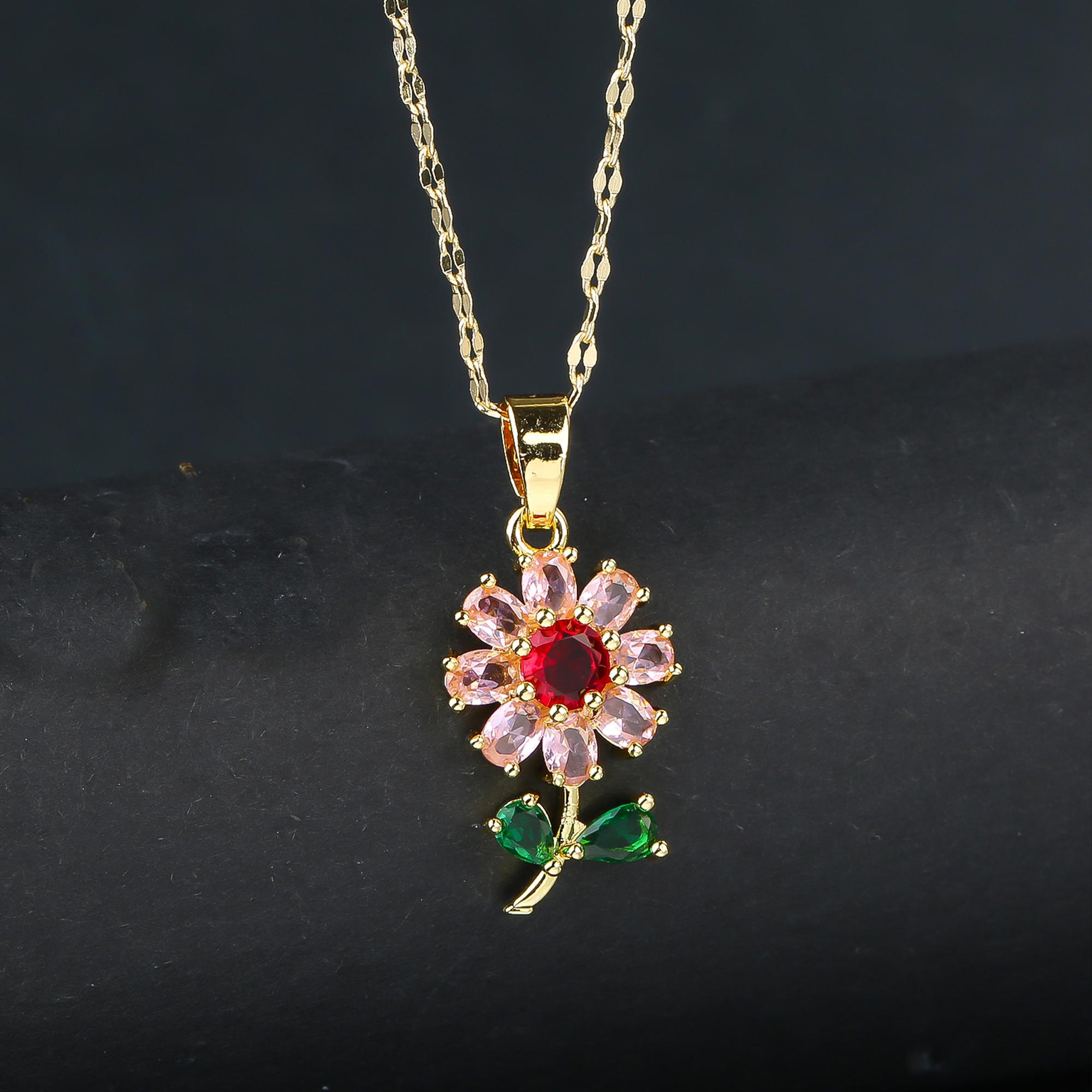 

INS Hot Sale Plant Sunflower Crystal Necklace Flower Pendant for Women Girls Casual Party Trend Neck Zircon Accessories