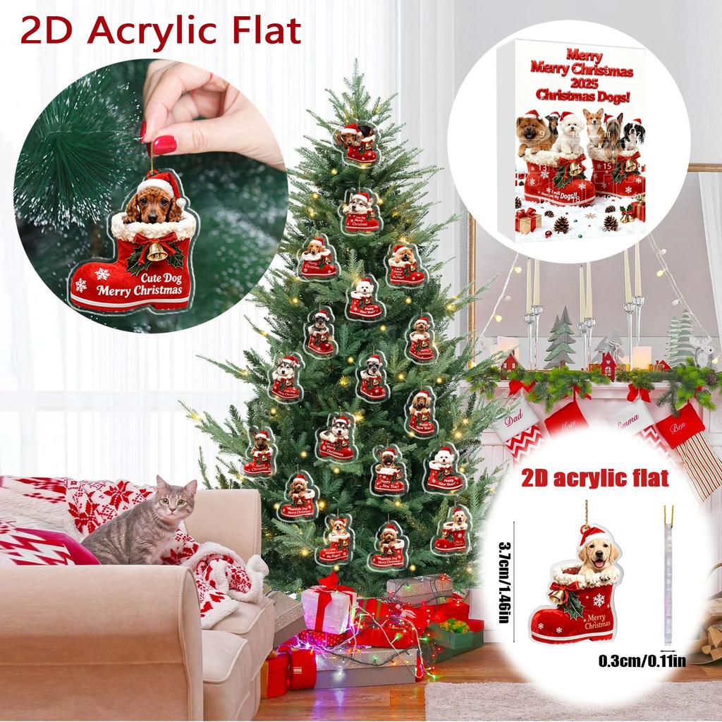 Christmas Dog Advent Calendar 24 Dog Themed Christmas Ornaments Holiday Countdown Calendar Dogs Wearing Red Shoes Perfect For Pet Lovers, Pet Owners
