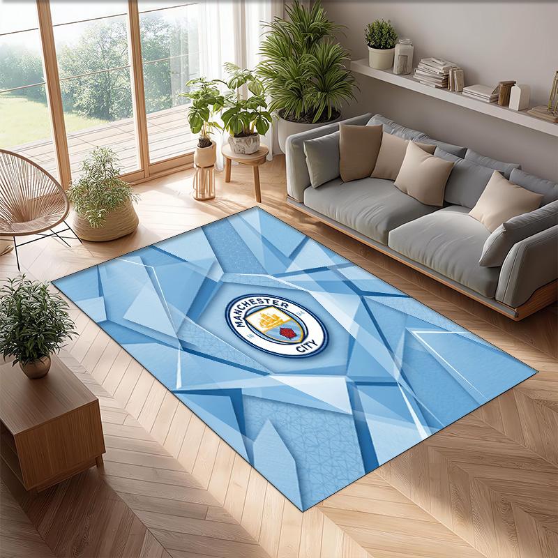 Manchester City Printed Flannel Area Rug Non Slip Soft Polyester Floor Carpet Indoor Decor Mat for Bedroom Living Room Sofa