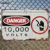 Vintage Danger 10000 Volts Metal Sign 8x12 Inch, Retro 2D Flat Iron Wall Plaque, High Voltage Warning Decor for Office Yard