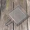 Tsujiwa Wire Mesh Stainless Steel Grilling Net with Handles, Large, Square Handles, for BBQs and Camping, with Guard Net