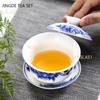 Jingdezhen White Porcelain Gaiwan Tea Cup Blue and White Porcelain Tea Maker Ceramic Handpainted Tea Bowl Tea Set Supplies