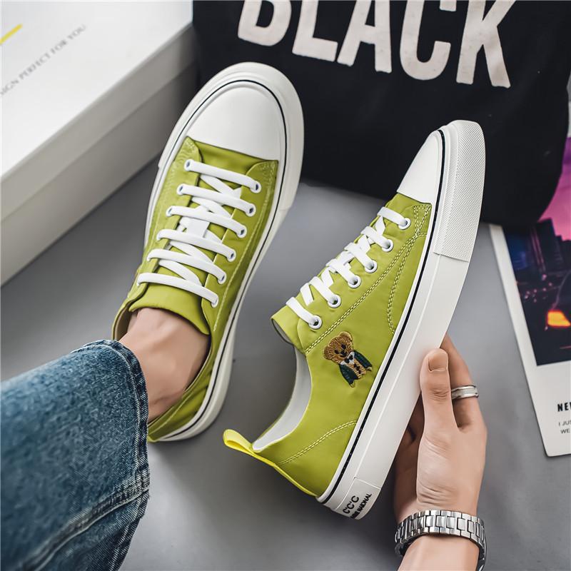 

Embroidered cloth shoes 2024 summer loafer men s shoes thin student version trendy canvas little white shoes breathable sports board shoes 44 зелений