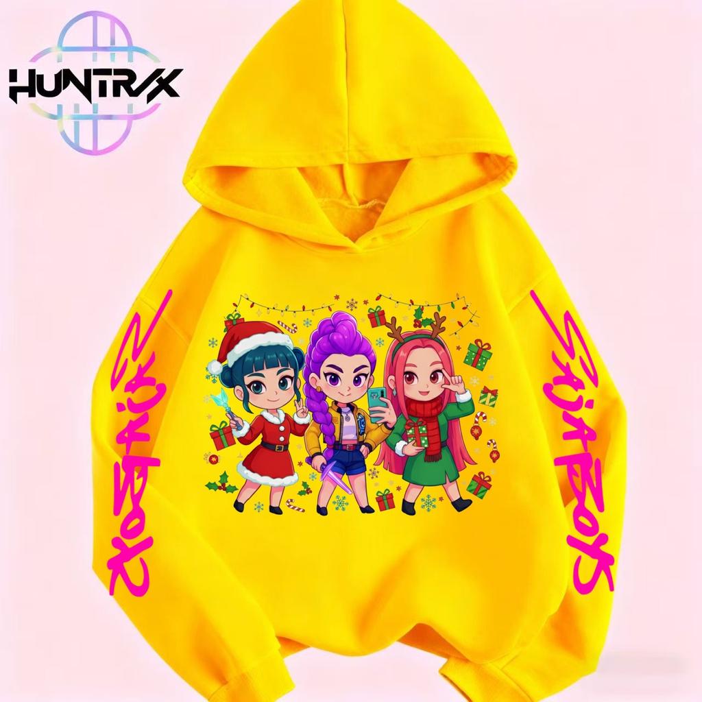 Christmas Anime KPop Devil Hunter Children Kawaii Cartoon Printed Hooded Sweatshirt Hip Hop Daily Casual Street Wear Autumn