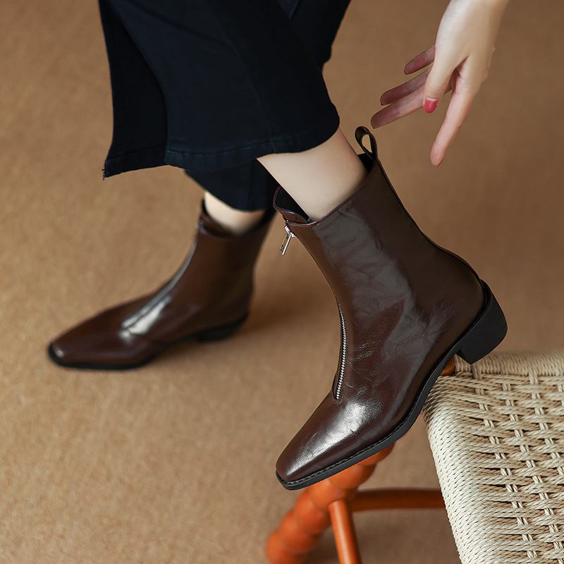 Krazing Pot PU Herbst Winter Schuhe Große Größe Chelsea Stiefel Square Toe Warm Halten Front Zipper Größe 43 Stiefeletten